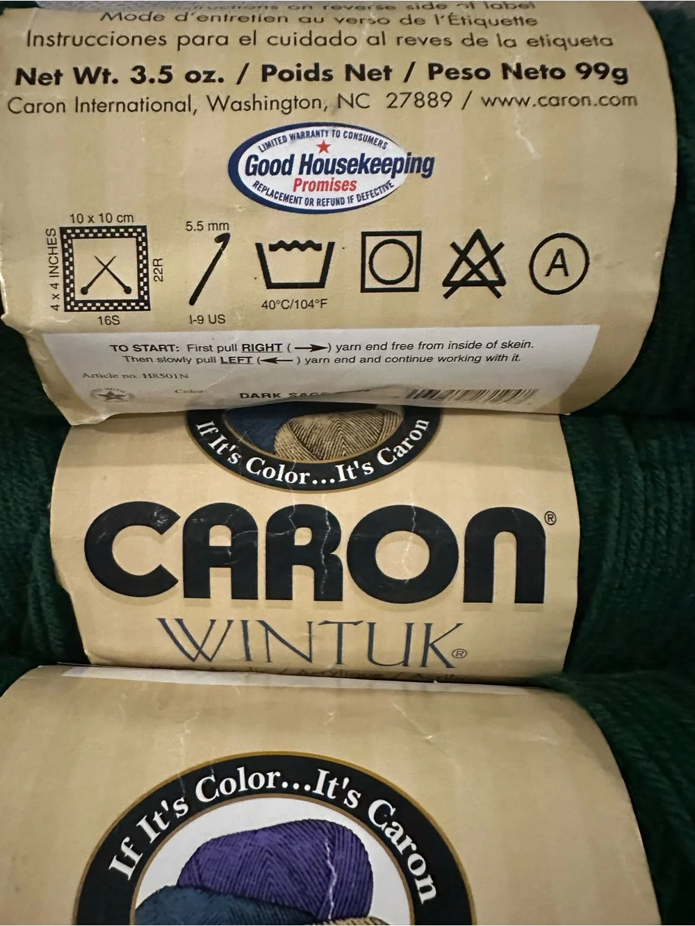 Vintage Caron Wintuk Yarn Lot 4 Skeins No Dye Lot